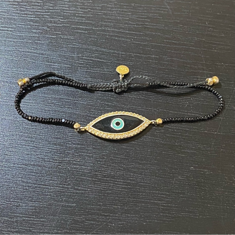 TAI Black and Gold Evil Eye Bracelet Turquoise & Pave Crystals Adjustable